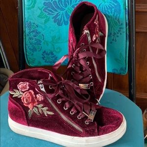 Bebe Velvet Embroidered Ribbon Lace High Tops